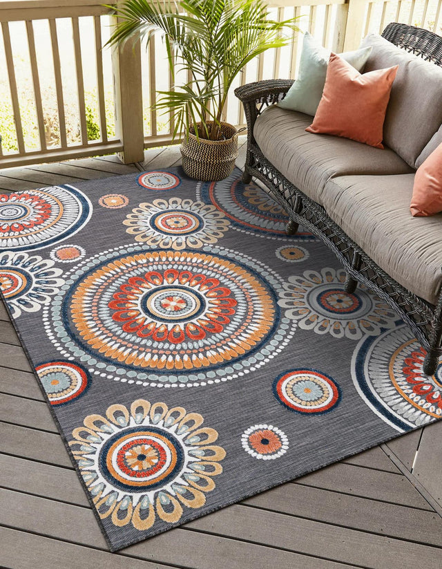 Black 5' 2 x 8' Outdoor Botanical Rectangle Area Rug Weather Resistant for Patio, Deck, Terrace, Balcony, Porch Polypropylene Garden Floral Tropical Carpet for Sale at Rug Engine
