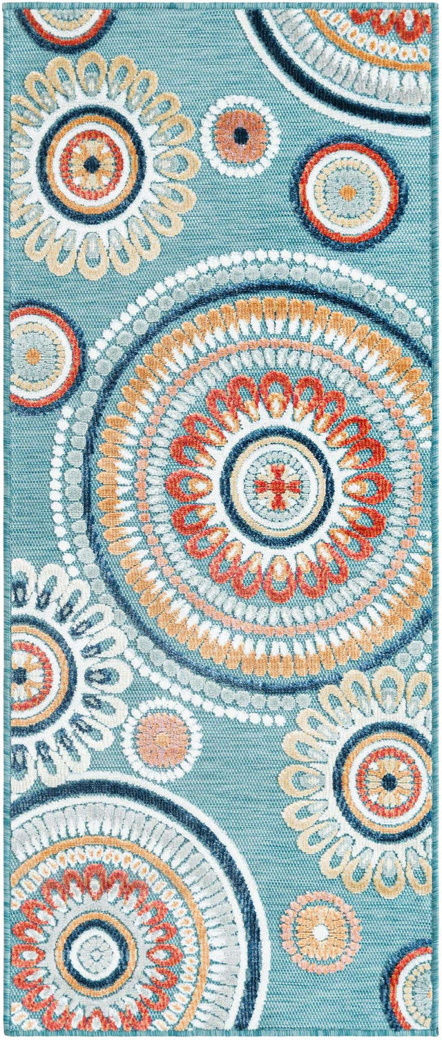 Light Blue 2' 2 x 5' 3 Outdoor Botanical Runner Area Rug Weather Resistant for Patio, Deck, Terrace, Balcony, Porch Polypropylene Garden Floral Tropical Carpet for Sale at Rug Engine