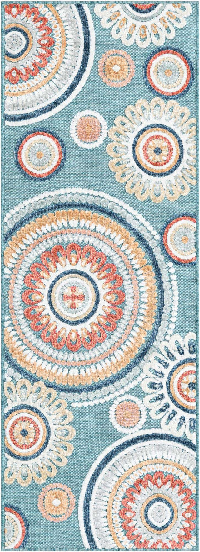 Light Blue 2' 2 x 6' 1 Outdoor Botanical Runner Area Rug Weather Resistant for Patio, Deck, Terrace, Balcony, Porch Polypropylene Garden Floral Tropical Carpet for Sale at Rug Engine