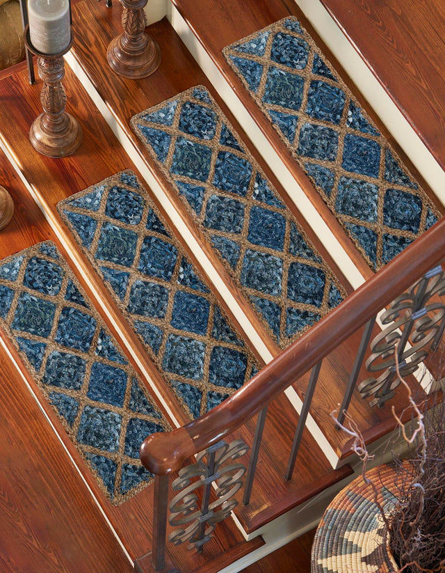 13 pcs Blue 0' 9 x 2' 6 Braided Jute Indoor Stair Treads Accent Area Rug Staircase Set 100% Jute Hand Braided Natural Eco-Friendly Boho Style Carpet for Living Rooms Dining Office Space Dorms for Sale at Rug Engine