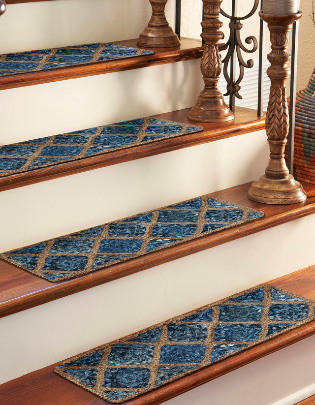 13 pcs Blue 0' 9 x 2' 6 Braided Jute Indoor Stair Treads Accent Area Rug Staircase Set 100% Jute Hand Braided Natural Eco-Friendly Boho Style Carpet for Living Rooms Dining Office Space Dorms for Sale at Rug Engine