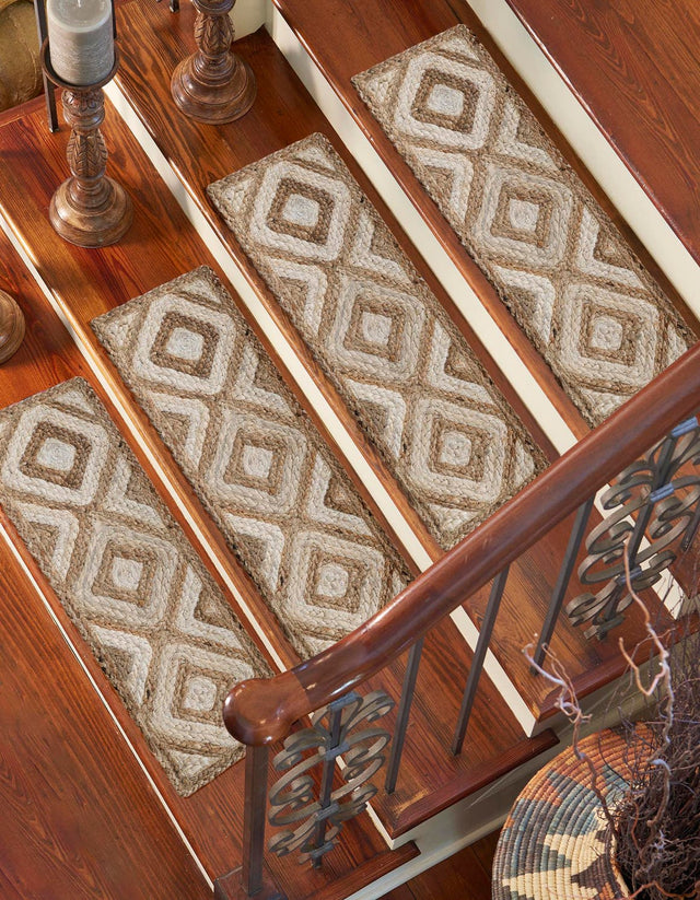 13 pcs Natural 0' 9 x 2' 6 Braided Jute Indoor Stair Treads Accent Area Rug Staircase Set 100% Jute Hand Braided Natural Eco-Friendly Boho Style Carpet for Living Rooms Dining Office Space Dorms for Sale at Rug Engine