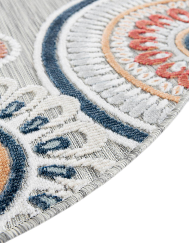 Gray 4' 5 x 4' 5 Outdoor Botanical Round Area Rug Weather Resistant for Patio, Deck, Terrace, Balcony, Porch Polypropylene Garden Floral Tropical Carpet for Sale at Rug Engine