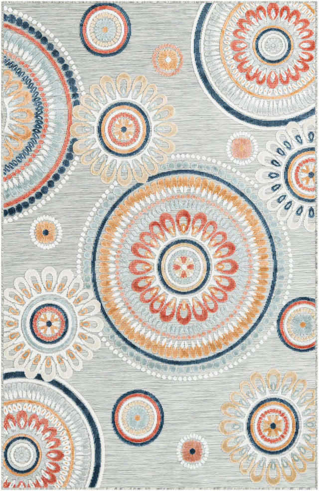 Gray 5' 2 x 8' Outdoor Botanical Rectangle Area Rug Weather Resistant for Patio, Deck, Terrace, Balcony, Porch Polypropylene Garden Floral Tropical Carpet for Sale at Rug Engine