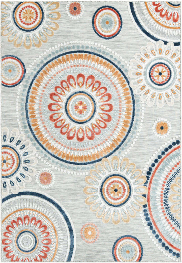 Gray 6' 4 x 9' Outdoor Botanical Rectangle Area Rug Weather Resistant for Patio, Deck, Terrace, Balcony, Porch Polypropylene Garden Floral Tropical Carpet for Sale at Rug Engine