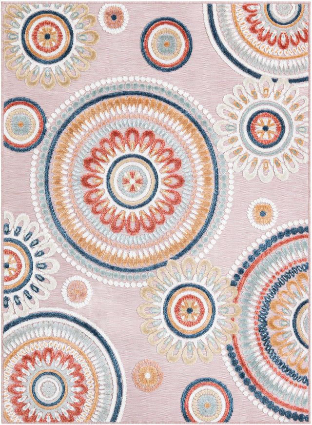 Pink 4' 5 x 6' 1 Outdoor Botanical Rectangle Area Rug Weather Resistant for Patio, Deck, Terrace, Balcony, Porch Polypropylene Garden Floral Tropical Carpet for Sale at Rug Engine