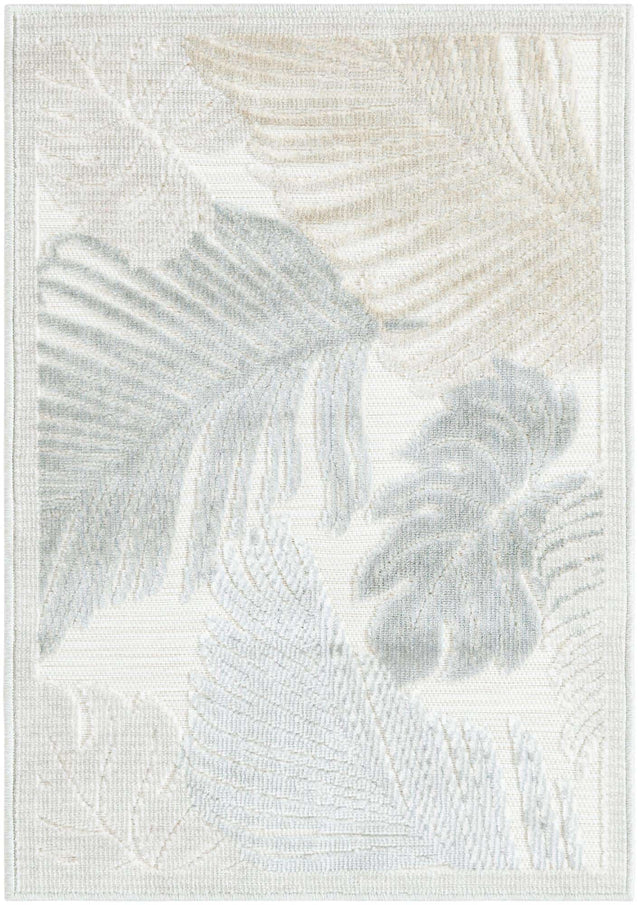 Gray 2' 2 x 3' 1 Outdoor Botanical Rectangle Area Rug Weather Resistant for Patio, Deck, Terrace, Balcony, Porch Polypropylene Garden Floral Tropical Carpet for Sale at Rug Engine