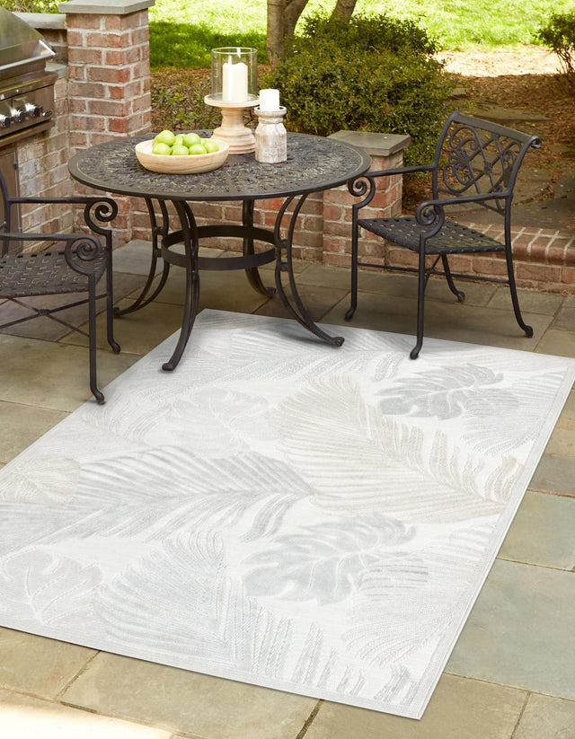 Gray 2' 2 x 3' 1 Outdoor Botanical Rectangle Area Rug Weather Resistant for Patio, Deck, Terrace, Balcony, Porch Polypropylene Garden Floral Tropical Carpet for Sale at Rug Engine