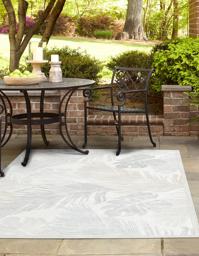 Gray 2' 2 x 3' 1 Outdoor Botanical Rectangle Area Rug Weather Resistant for Patio, Deck, Terrace, Balcony, Porch Polypropylene Garden Floral Tropical Carpet for Sale at Rug Engine