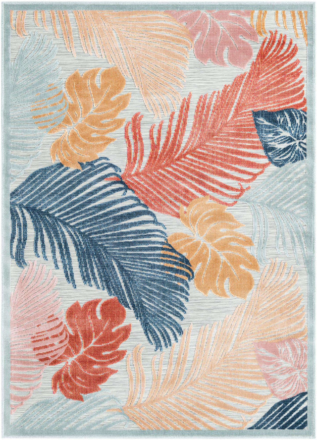 Multicolor 4' 5 x 6' 1 Outdoor Botanical Rectangle Area Rug Weather Resistant for Patio, Deck, Terrace, Balcony, Porch Polypropylene Garden Floral Tropical Carpet for Sale at Rug Engine