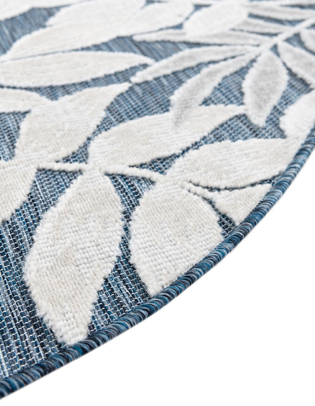 Navy Blue 8' 2 x 8' 2 Outdoor Botanical Round Area Rug Weather Resistant for Patio, Deck, Terrace, Balcony, Porch Polypropylene Garden Floral Tropical Carpet for Sale at Rug Engine