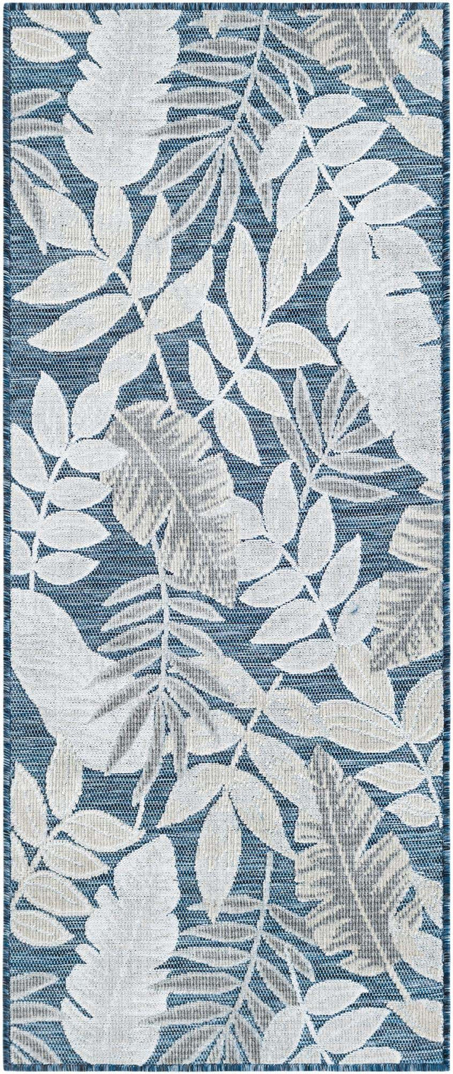 Navy Blue 2' 2 x 5' 3 Outdoor Botanical Runner Area Rug Weather Resistant for Patio, Deck, Terrace, Balcony, Porch Polypropylene Garden Floral Tropical Carpet for Sale at Rug Engine