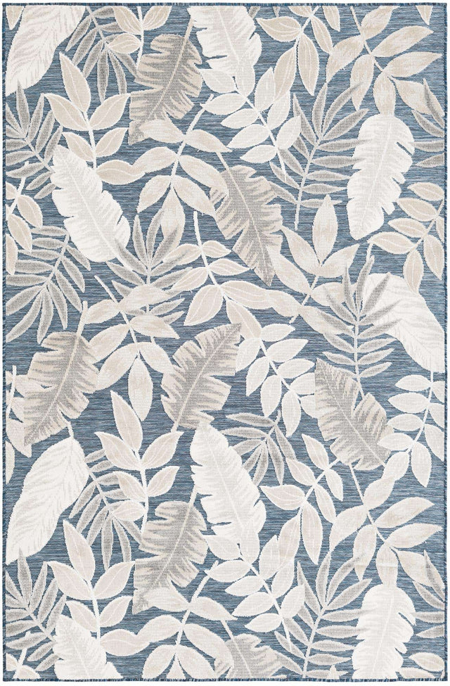 Navy Blue 5' 2 x 8' Outdoor Botanical Rectangle Area Rug Weather Resistant for Patio, Deck, Terrace, Balcony, Porch Polypropylene Garden Floral Tropical Carpet for Sale at Rug Engine
