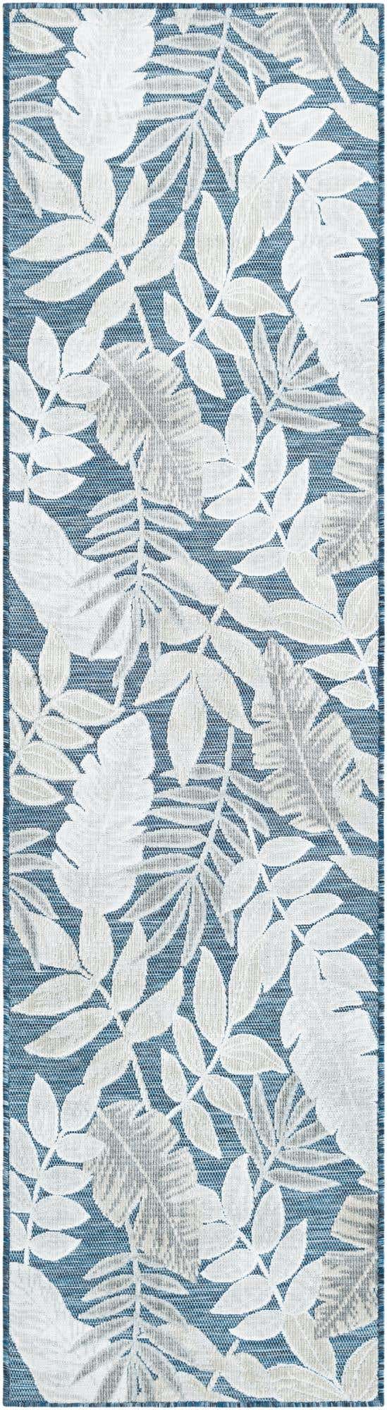 Navy Blue 2' 2 x 8' Outdoor Botanical Runner Area Rug Weather Resistant for Patio, Deck, Terrace, Balcony, Porch Polypropylene Garden Floral Tropical Carpet for Sale at Rug Engine