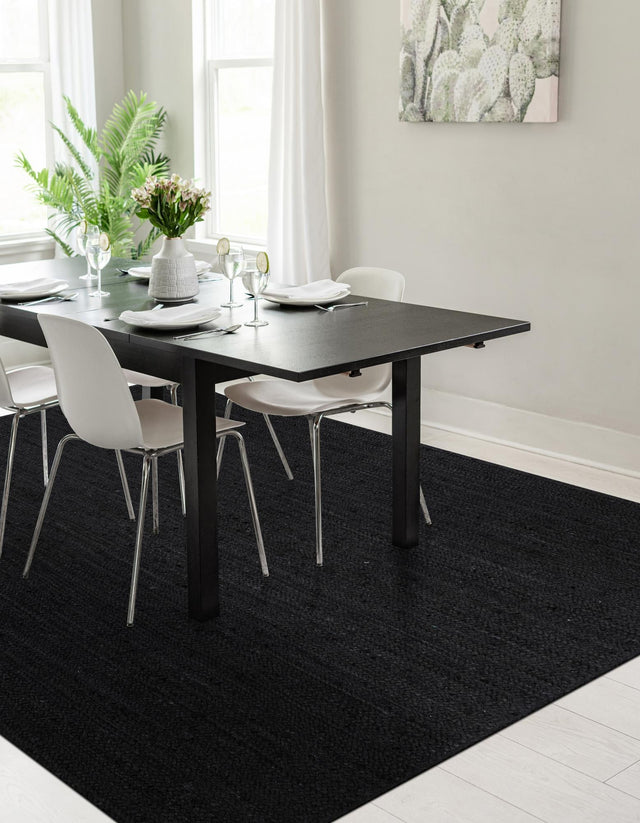 Black 5' 3 x 8' Braided Jute Rectangle Area Rug 100% Jute Hand Braided Natural Eco-Friendly Boho Style Carpet for Living Rooms Dining Office Space Dorms for Sale at Rug Engine