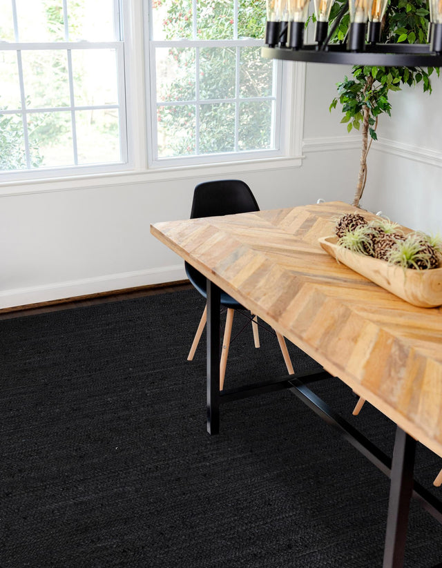 Black 5' 3 x 8' Braided Jute Rectangle Area Rug 100% Jute Hand Braided Natural Eco-Friendly Boho Style Carpet for Living Rooms Dining Office Space Dorms for Sale at Rug Engine