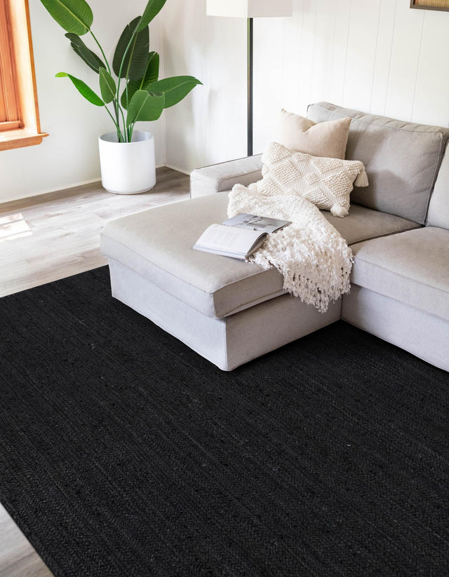 Black 5' 3 x 8' Braided Jute Rectangle Area Rug 100% Jute Hand Braided Natural Eco-Friendly Boho Style Carpet for Living Rooms Dining Office Space Dorms for Sale at Rug Engine