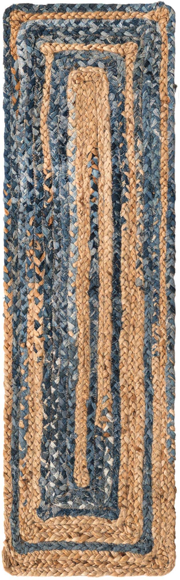 Blue and Natural 1' 2 x 4' 1 Braided Chindi Table Runner Area Rug Decorative Dining Room Kitchen All Natural Material Table Cover 100% Cotton Hand Braided Natural Eco-Friendly Boho Style Modern Carpet for Living Rooms Dining Office Dorm for Sale at Rug Engine