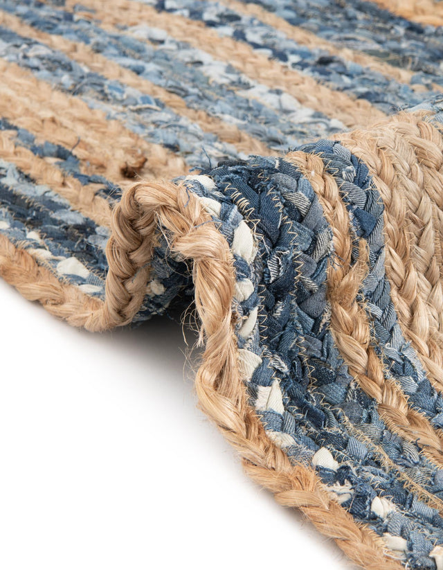 Blue and Natural 1' 2 x 5' 1 Braided Chindi Table Runner Area Rug Decorative Dining Room Kitchen All Natural Material Table Cover 100% Cotton Hand Braided Natural Eco-Friendly Boho Style Modern Carpet for Living Rooms Dining Office Dorm for Sale at Rug Engine