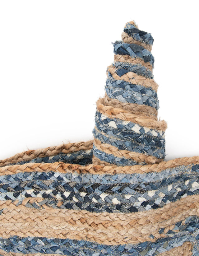 Blue and Natural 1' 2 x 4' 1 Braided Chindi Table Runner Area Rug Decorative Dining Room Kitchen All Natural Material Table Cover 100% Cotton Hand Braided Natural Eco-Friendly Boho Style Modern Carpet for Living Rooms Dining Office Dorm for Sale at Rug Engine