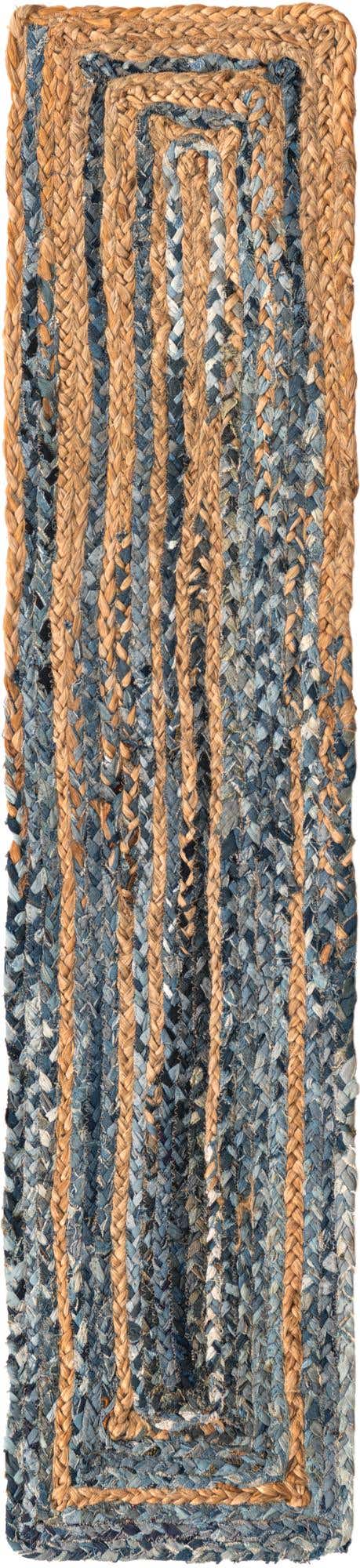 Blue and Natural 1' 2 x 5' 1 Braided Chindi Table Runner Area Rug Decorative Dining Room Kitchen All Natural Material Table Cover 100% Cotton Hand Braided Natural Eco-Friendly Boho Style Modern Carpet for Living Rooms Dining Office Dorm for Sale at Rug Engine