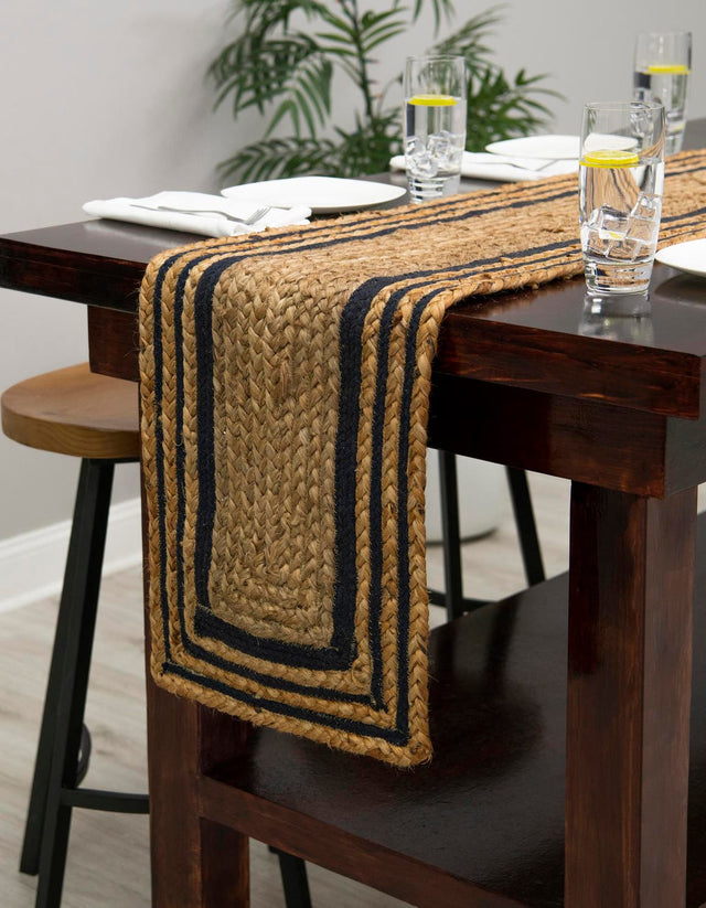 Natural and Navy Blue 1' 2 x 5' 1 Braided Jute Table Runner Area Rug Decorative Dining Room Kitchen All Natural Material Table Cover 100% Jute Hand Braided Natural Eco-Friendly Boho Style Carpet for Living Rooms Dining Office Space Dorms for Sale at Rug Engine