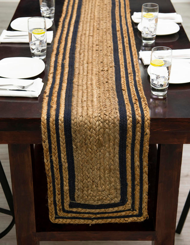 Natural and Navy Blue 1' 2 x 10' Braided Jute Table Runner Area Rug Decorative Dining Room Kitchen All Natural Material Table Cover 100% Jute Hand Braided Natural Eco-Friendly Boho Style Carpet for Living Rooms Dining Office Space Dorms for Sale at Rug Engine