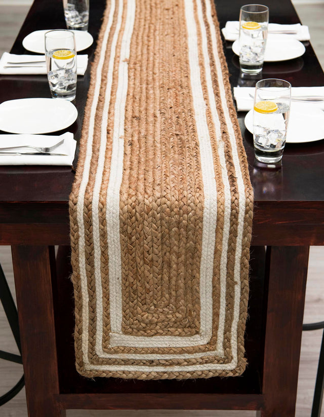 Natural and White 1' 2 x 5' 1 Braided Jute Table Runner Area Rug Decorative Dining Room Kitchen All Natural Material Table Cover 100% Jute Hand Braided Natural Eco-Friendly Boho Style Carpet for Living Rooms Dining Office Space Dorms for Sale at Rug Engine