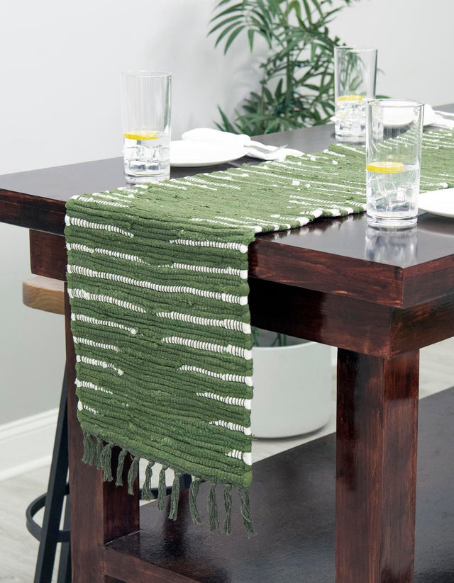 Green 1' 2 x 8' Chindi Cotton Table Runner Area Rug Decorative Dining Room Kitchen All Natural Material Table Cover Interior Design Home Decor Carpet Mat for Sale at Rug Engine