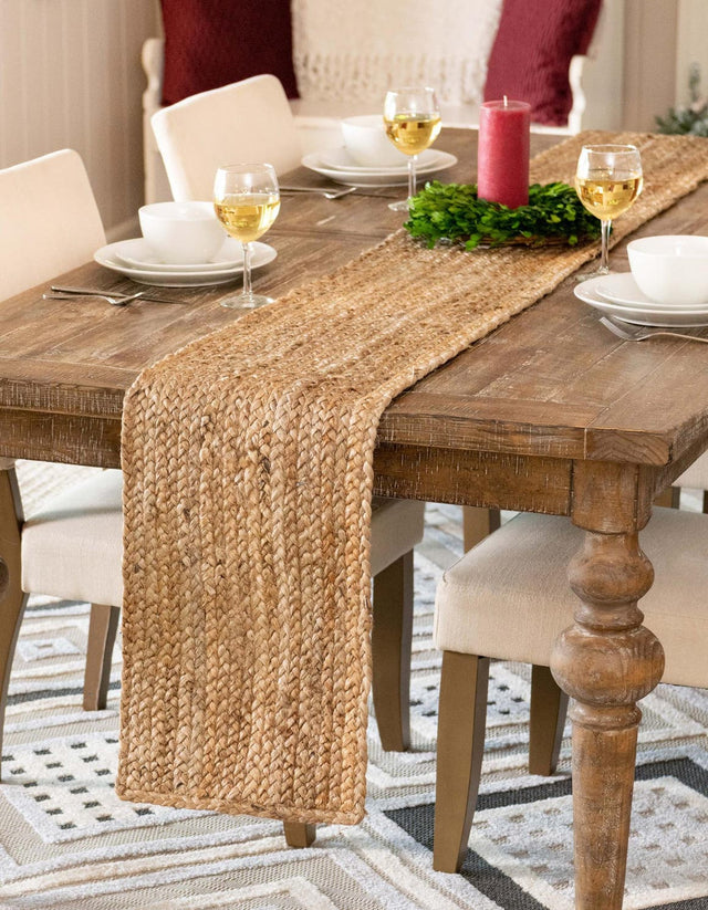 Natural 1' 2 x 5' 1 Braided Jute Table Runner Area Rug Decorative Dining Room Kitchen All Natural Material Table Cover 100% Jute Hand Braided Natural Eco-Friendly Boho Style Carpet for Living Rooms Dining Office Space Dorms for Sale at Rug Engine