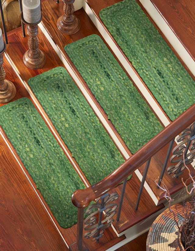 13 pcs Green 0' 9 x 2' 6 Braided Chindi Indoor Stair Treads Accent Area Rug Staircase Set 100% Cotton Hand Braided Natural Eco-Friendly Boho Style Modern Carpet for Living Rooms Dining Office Dorm for Sale at Rug Engine