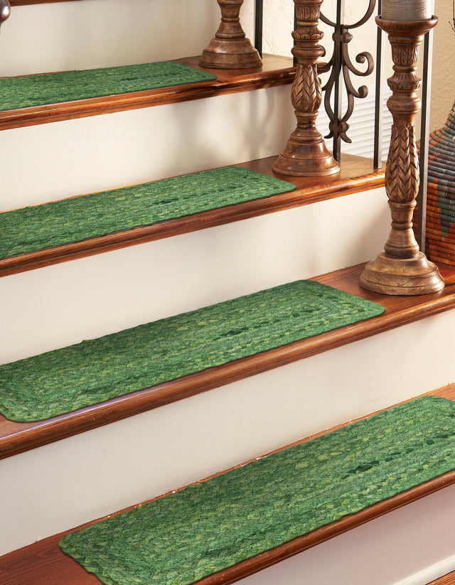 13 pcs Green 0' 9 x 2' 6 Braided Chindi Indoor Stair Treads Accent Area Rug Staircase Set 100% Cotton Hand Braided Natural Eco-Friendly Boho Style Modern Carpet for Living Rooms Dining Office Dorm for Sale at Rug Engine
