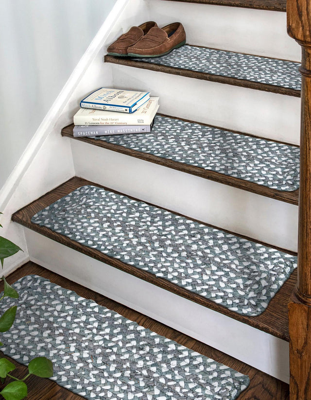 13 pcs Gray 0' 9 x 2' 6 Braided Chindi Indoor Stair Treads Accent Area Rug Staircase Set 100% Cotton Hand Braided Natural Eco-Friendly Boho Style Modern Carpet for Living Rooms Dining Office Dorm for Sale at Rug Engine