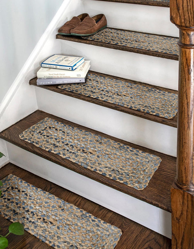 13 pcs Natural 0' 9 x 2' 6 Braided Chindi Indoor Stair Treads Accent Area Rug Staircase Set 100% Cotton Hand Braided Natural Eco-Friendly Boho Style Modern Carpet for Living Rooms Dining Office Dorm for Sale at Rug Engine