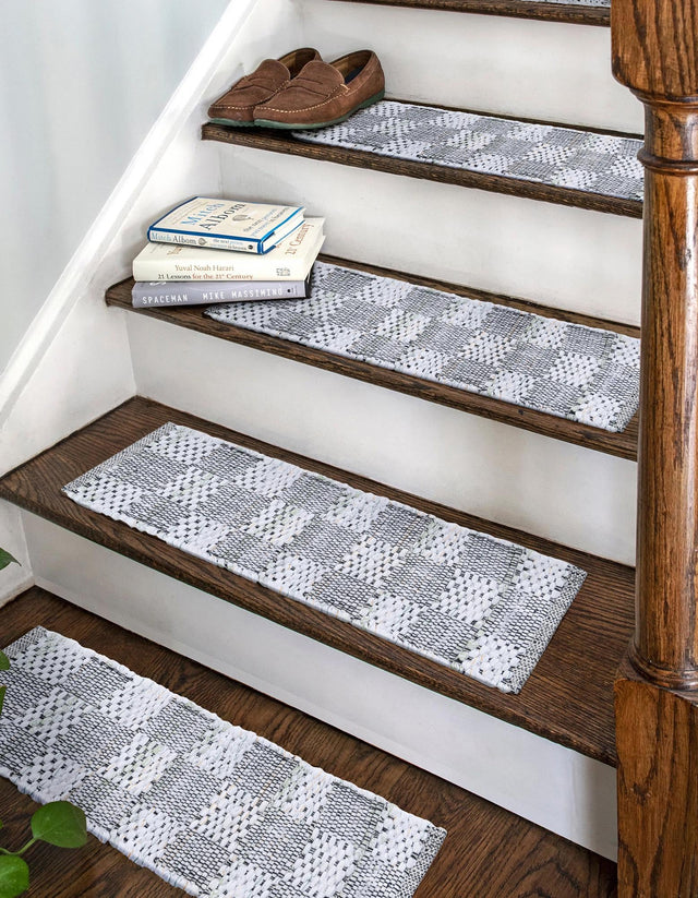 13 pcs Ivory 0' 9 x 2' 6 Chindi Cotton Indoor Stair Treads Accent Area Rug Staircase Set Interior Design Home Decor Carpet Mat for Sale at Rug Engine