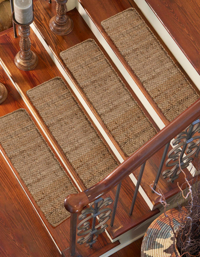 13 pcs Natural 0' 9 x 2' 6 Chunky Jute Indoor Stair Treads Accent Area Rug Staircase Set 100% All Natural Jute Sustainable Eco-Friendly Carpet Mat for Natural Interior Design Homes for Sale at Rug Engine