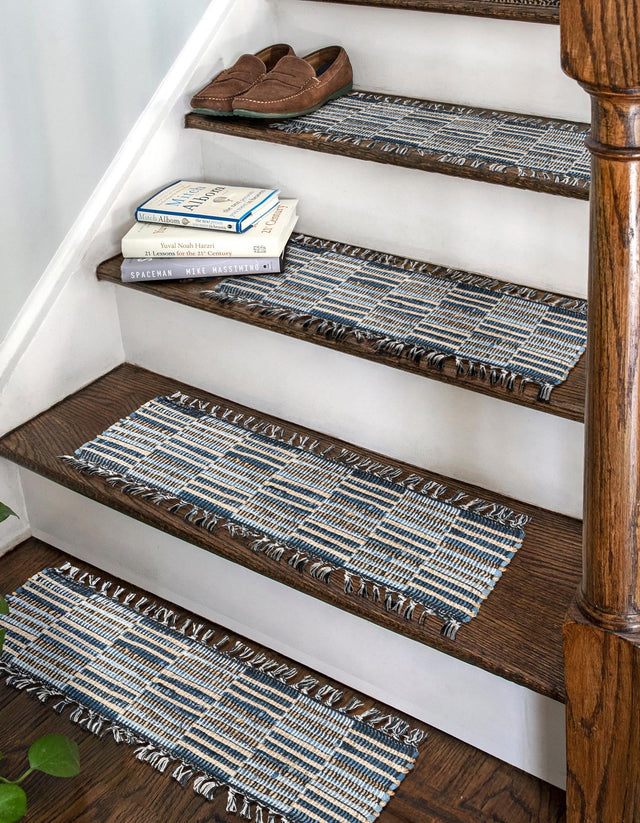 13 pcs Dark Gray 0' 9 x 2' 6 Chindi Jute Indoor Stair Treads Accent Area Rug Staircase Set Interior Design Home Decor Carpet Mat for Sale at Rug Engine