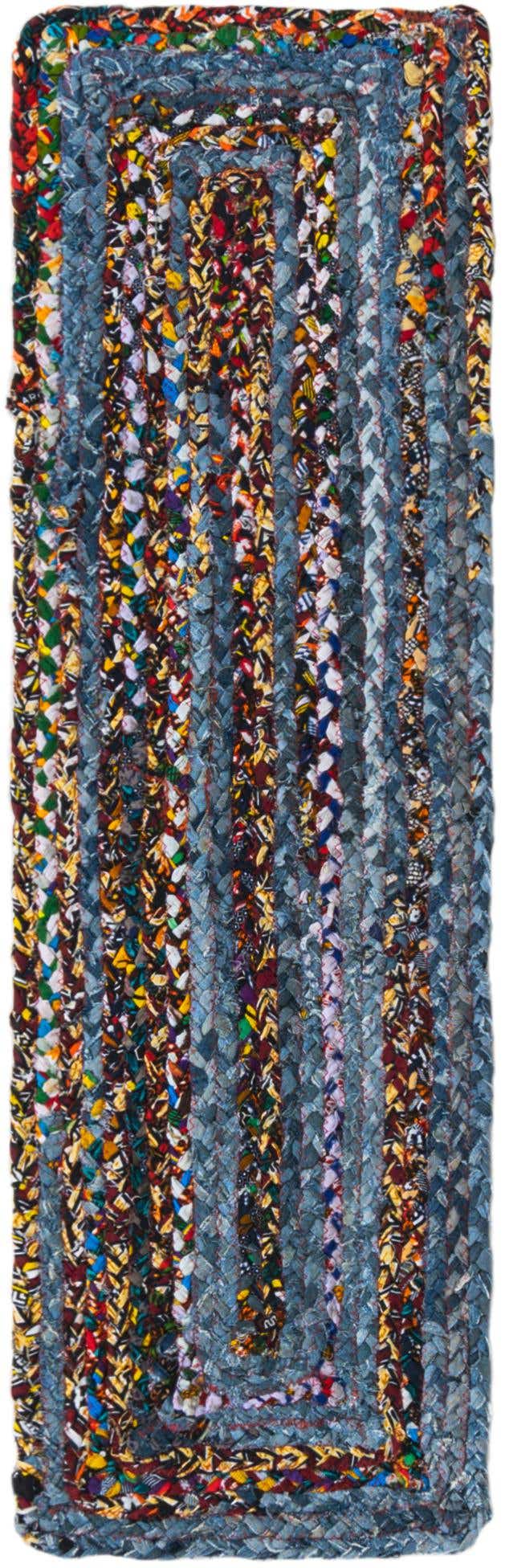 Blue and Multicolor 1' 2 x 4' 1 Braided Chindi Table Runner Area Rug Decorative Dining Room Kitchen All Natural Material Table Cover 100% Cotton Hand Braided Natural Eco-Friendly Boho Style Modern Carpet for Living Rooms Dining Office Dorm for Sale at Rug Engine