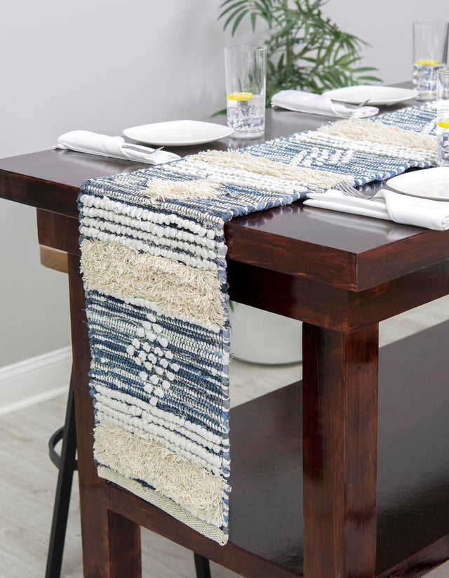 Ivory 1' 2 x 4' 1 Cotton Chindi Table Runner Area Rug Decorative Dining Room Kitchen All Natural Material Table Cover Geometric Boho Carpet Mat for Interior Design Home Decor for Sale at Rug Engine