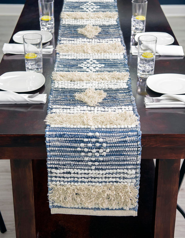Ivory 1' 2 x 4' 1 Cotton Chindi Table Runner Area Rug Decorative Dining Room Kitchen All Natural Material Table Cover Geometric Boho Carpet Mat for Interior Design Home Decor for Sale at Rug Engine