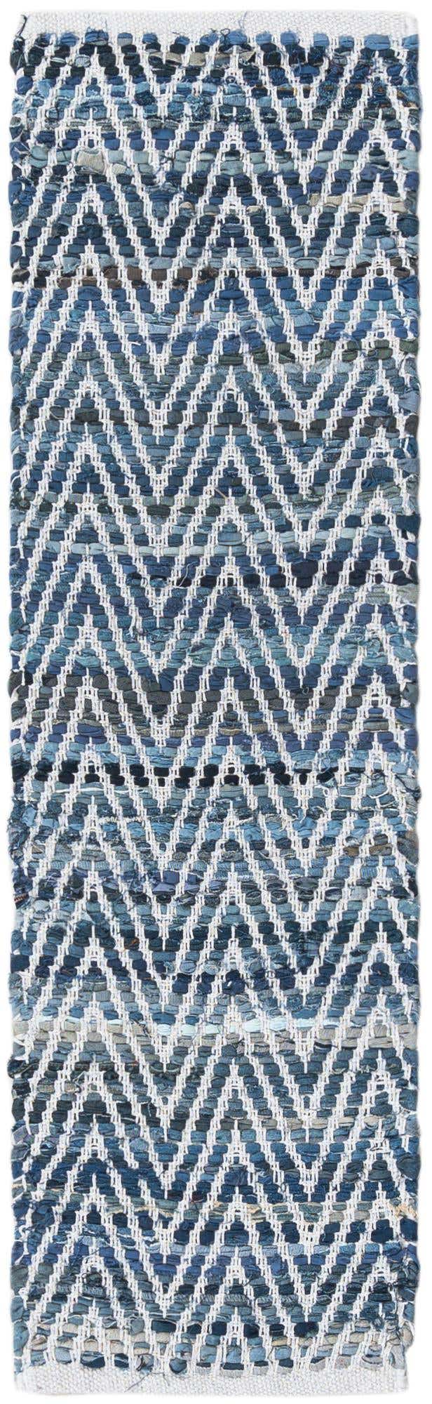Denim 1' 2 x 4' 1 Chindi Chevron Table Runner Area Rug Decorative Dining Room Kitchen All Natural Material Table Cover 100% Denim Cotton All Natural Modern Geometric Carpet Dining Living Rooms Bathroom Dorm Decor for Sale at Rug Engine