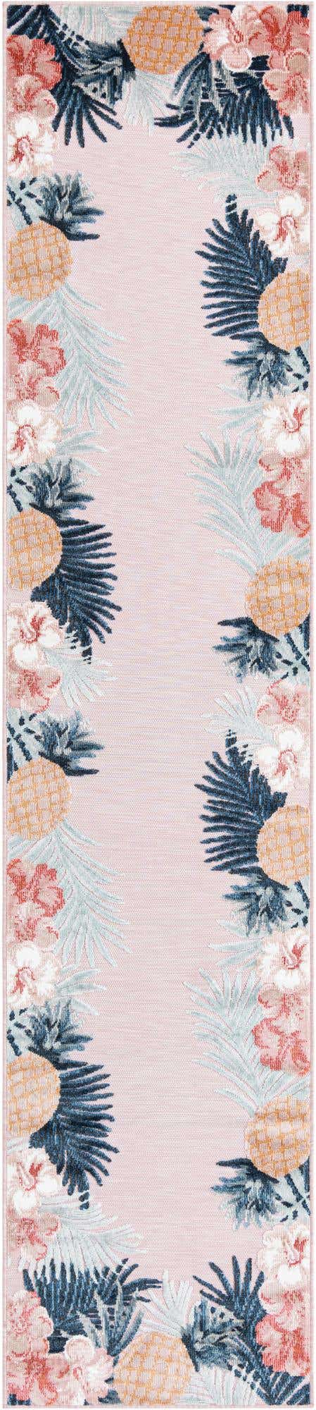 Pink 2' 7 x 12' Outdoor Botanical Runner Area Rug Weather Resistant for Patio, Deck, Terrace, Balcony, Porch Polypropylene Garden Floral Tropical Carpet for Sale at Rug Engine