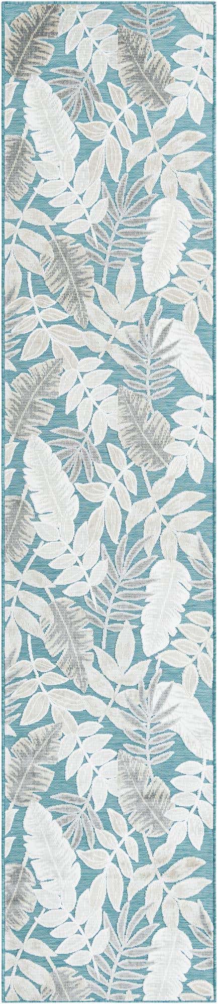 Light Blue 2' 7 x 12' Outdoor Botanical Runner Area Rug Weather Resistant for Patio, Deck, Terrace, Balcony, Porch Polypropylene Garden Floral Tropical Carpet for Sale at Rug Engine