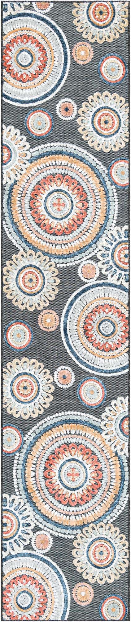 Black 2' 7 x 12' Outdoor Botanical Runner Area Rug Weather Resistant for Patio, Deck, Terrace, Balcony, Porch Polypropylene Garden Floral Tropical Carpet for Sale at Rug Engine