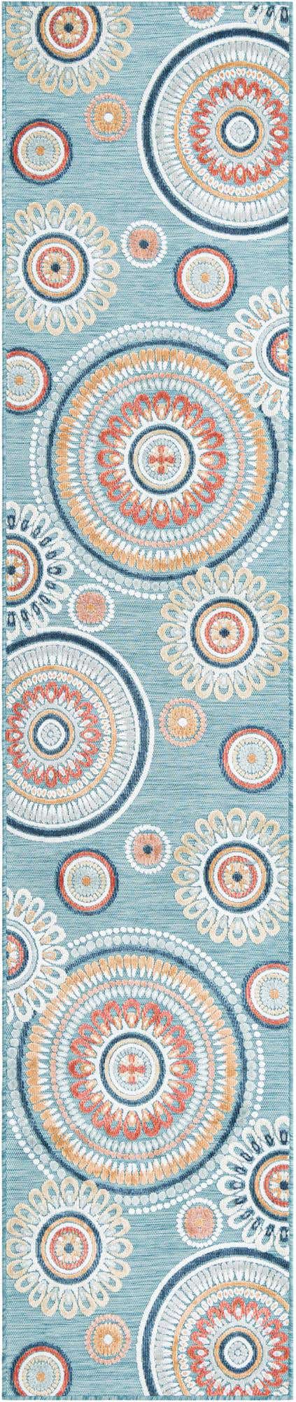 Light Blue 2' 7 x 12' Outdoor Botanical Runner Area Rug Weather Resistant for Patio, Deck, Terrace, Balcony, Porch Polypropylene Garden Floral Tropical Carpet for Sale at Rug Engine