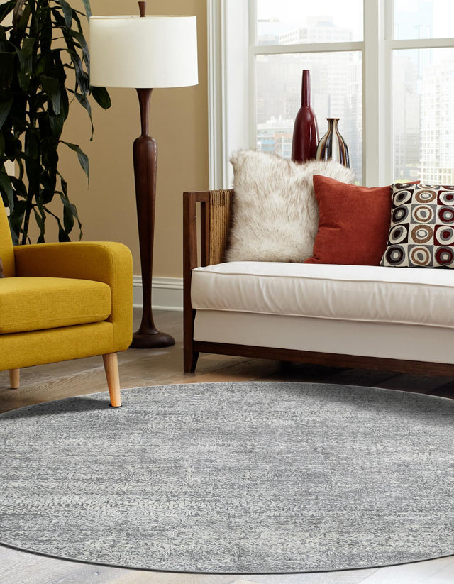 Gray 5' 3 x 5' 3 Finsbury Round Area Rug 60% Polypropylene & 40% Polyester Contemporary Carpet for Living Rooms, Dining, Offices for Sale at Rug Engine