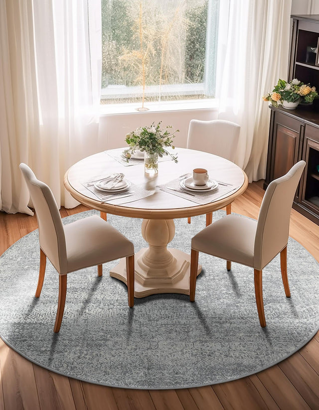Gray 3' 3 x 3' 3 Finsbury Round Area Rug 60% Polypropylene & 40% Polyester Contemporary Carpet for Living Rooms, Dining, Offices for Sale at Rug Engine