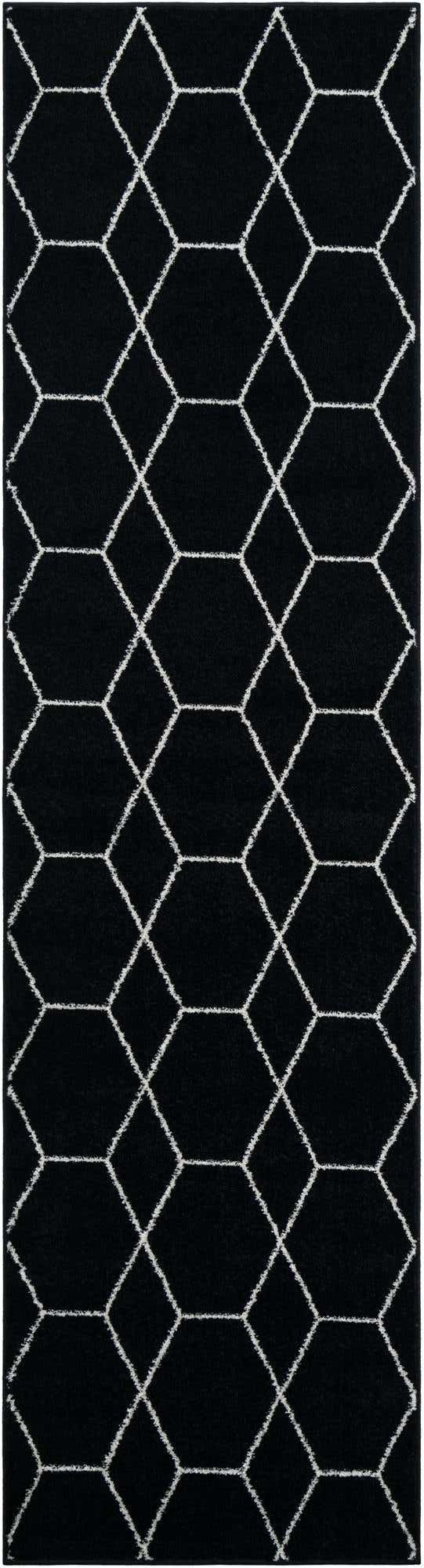 Black 2' x 10' Trellis Frieze Runner Area Rug Geometric Modern Unique Stain Resistant Easy Clean Carpet for Living, Dining, Bedrooms, Office for Sale at Rug Engine