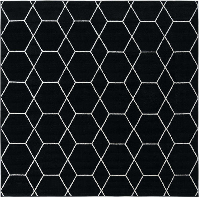 Black 10' x 10' Trellis Frieze Square Area Rug Geometric Modern Unique Stain Resistant Easy Clean Carpet for Living, Dining, Bedrooms, Office for Sale at Rug Engine