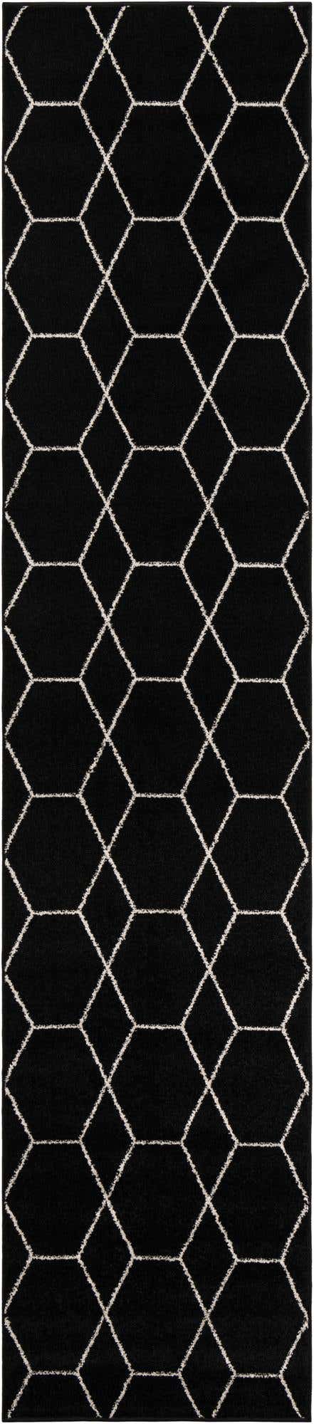 Black 2' 7 x 12' Trellis Frieze Runner Area Rug Geometric Modern Unique Stain Resistant Easy Clean Carpet for Living, Dining, Bedrooms, Office for Sale at Rug Engine